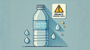 「買ってはいけないミネラルウォーター」警告サイン付きの水ボトルのイラスト