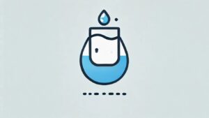 シンプルなコップと水滴のベクターイラスト。水分補給と健康を象徴するデザイン。